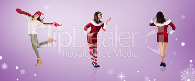 Composite image of different pretty girls in santa outfit