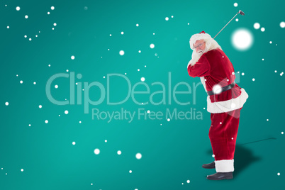 Composite image of santa claus swings his golf club