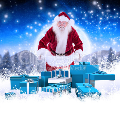 Composite image of santa open his red bag