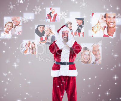 Composite image of santa is shocked to camera Composite image of santa is shocked to camera