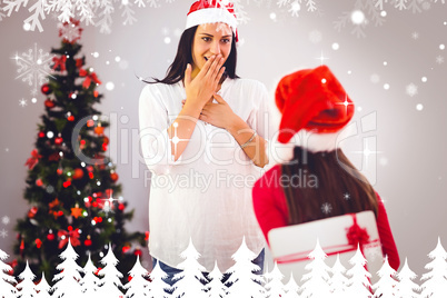 Composite image of daughter surprising her mother with christmas