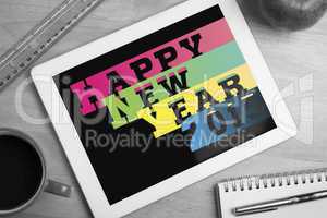 Composite image of colourful happy new year