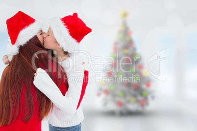 Composite image of mother and daughter hugging