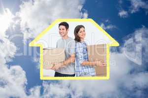 Composite image of wife and husband carrying boxes