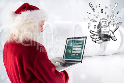 Composite image of santa claus uses a laptop