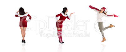 Composite image of different pretty girls in santa outfit