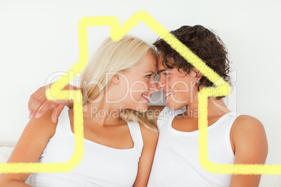 Composite image of in love couple looking at each other