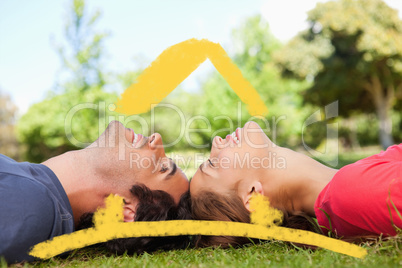Composite image of two smiling friends with their eyes closed wh