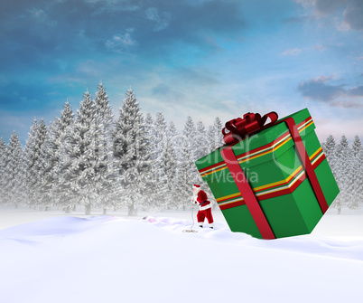 Composite image of santa delivering large gift