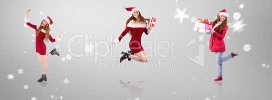 Composite image of festive redhead smiling at camera