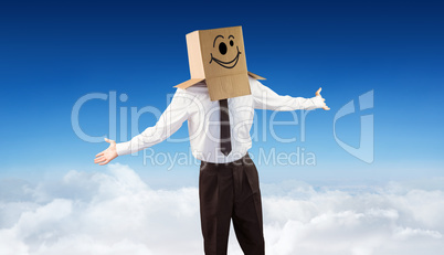 Composite image of anonymous businessman with arms out