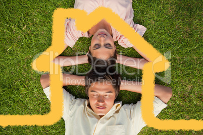 Composite image of woman and a man lying head to head with both