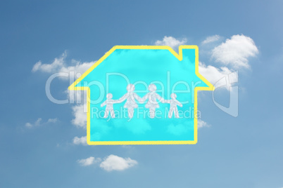 Composite image of cloud in shape of family