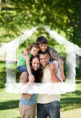 Composite image of parents giving children a piggyback