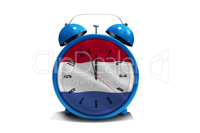 Composite image of 2015 in blue alarm clock