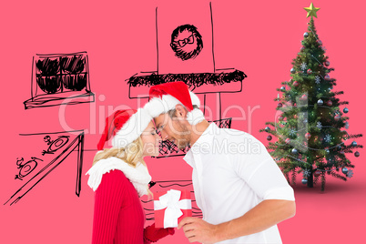 Composite image of young festive couple