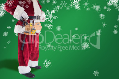 Composite image of father christmas is wearing a tool belt