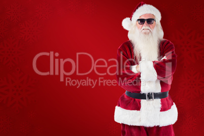 Composite image of santa claus wears black sunglasses