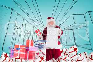 Composite image of santa delivering gifts from cart