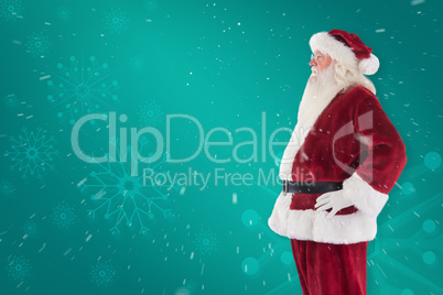 Composite image of santa claus shows his side to camera