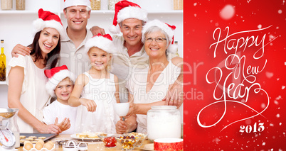 Composite image of children baking christmas cakes in the kitche