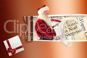 Composite image of father christmas writes a list