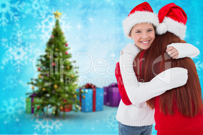 Composite image of mother and daughter with gift