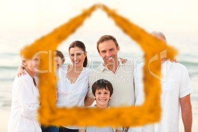 Composite image of beautiful family at the beach