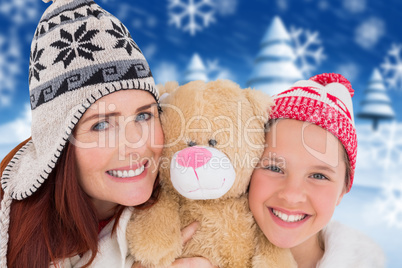 Composite image of mother and daughter with teddy