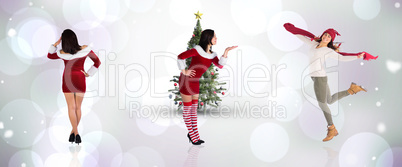 Composite image of different pretty girls in santa outfit