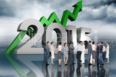 Composite image of many business people standing in a line