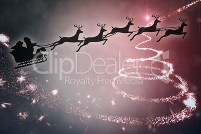 Composite image of silhouette of santa claus and reindeer