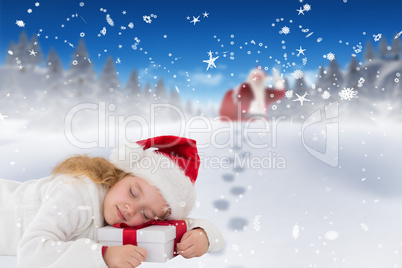 Composite image of cute girl with gift