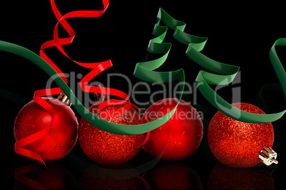 Composite image of ribbon in shape of christmas tree