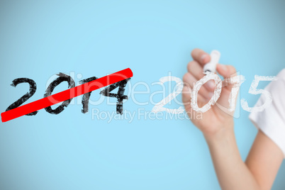 Composite image of female hand holding whiteboard marker