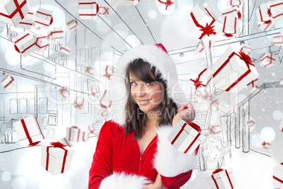 Composite image of pretty santa girl smiling at camera