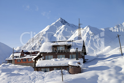 Hotels in winter snowy mountains