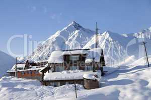 Hotels in winter snowy mountains