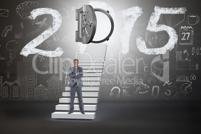 Composite image of happy businessman looking at camera