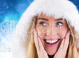 Composite image of pretty santa girl with hands on face