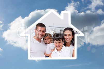 Composite image of young boy preparing food with his family