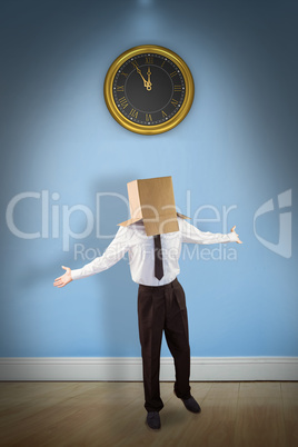 Composite image of anonymous businessman with arms out