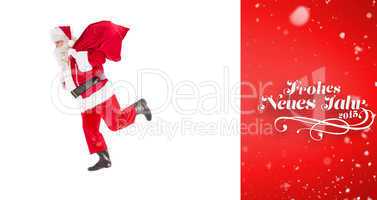 Composite image of santa claus walking with a sack