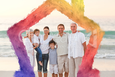 Composite image of beautiful family at the beach