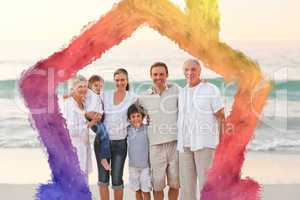 Composite image of beautiful family at the beach