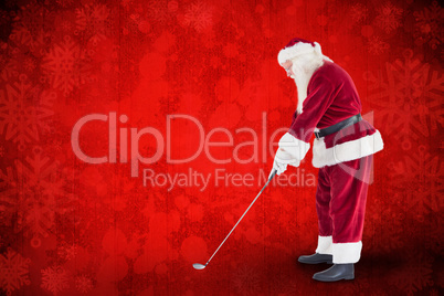 Composite image of santa claus is playing golf