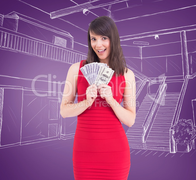 Composite image of woman is holding american dollars