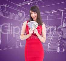 Composite image of woman is holding american dollars