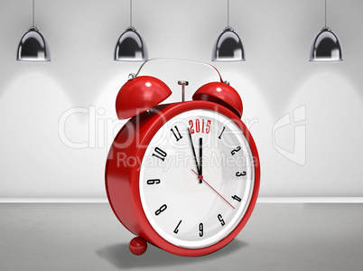 Composite image of 2015 in red alarm clock