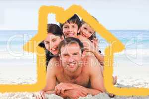 Composite image of family on the beach